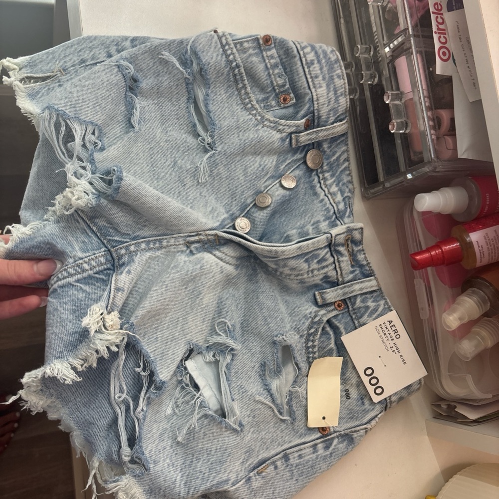 American Eagle Outfitters Women's Ripped Jean Shorts - Light Blue